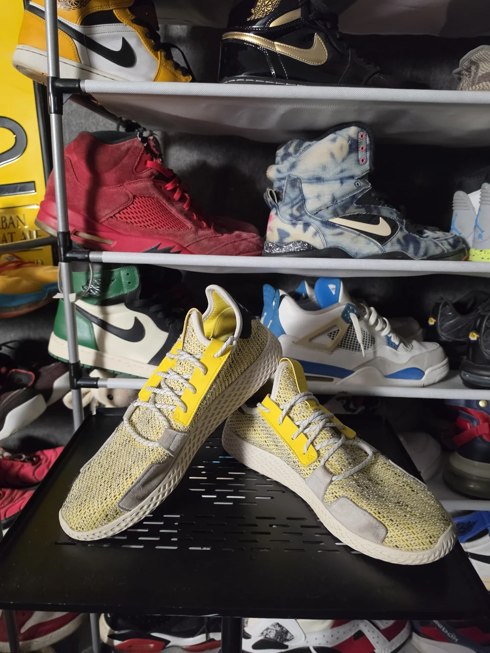 🔥 adidas Pharrell William HU V2 Yellow & Gray Knit Casual Athletic Sneakers